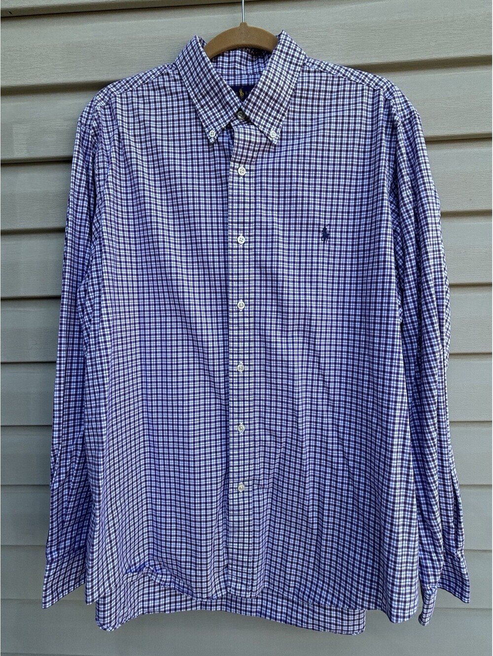 Ralph Lauren Polo Shirt Mens XL Classic Fit Cotton Stretch Blue Purple Plaid